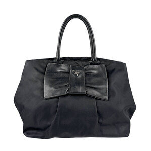 Prada Tessuto handbag bow braided top handles Shoulder Bag Black